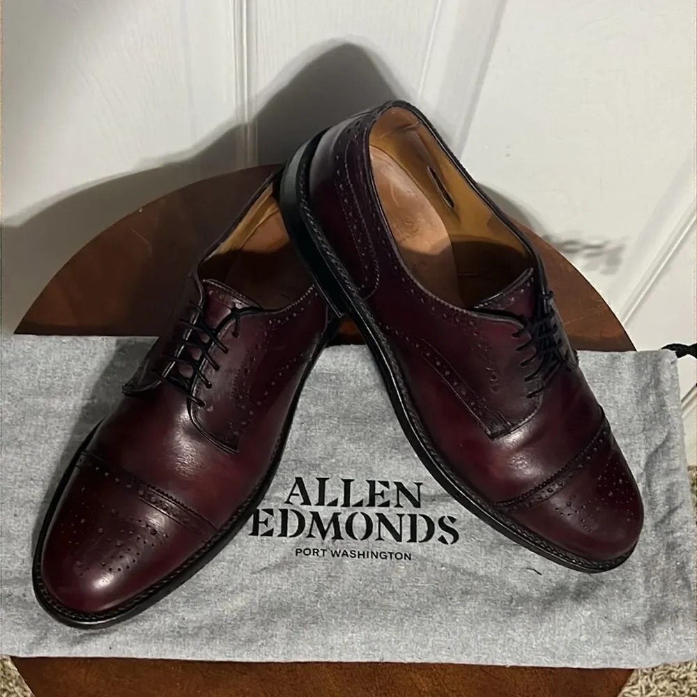 🔥🔥 ALLEN EDMONDS Lexington Burgundy Ox Blood Cap-Toe Oxford Shoes Sz 9.5C -EUC